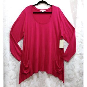 Sejour Sharkbite Hem Tunic 2X Magenta Long Sleeve Pockets Boho Lagenlook Comfy